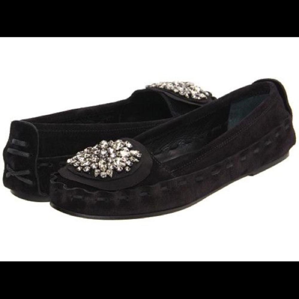 Vera Wang Lavender Label Embellished Black Suede Moccasin Flats 6.5 Edgy Casual - Picture 15 of 16